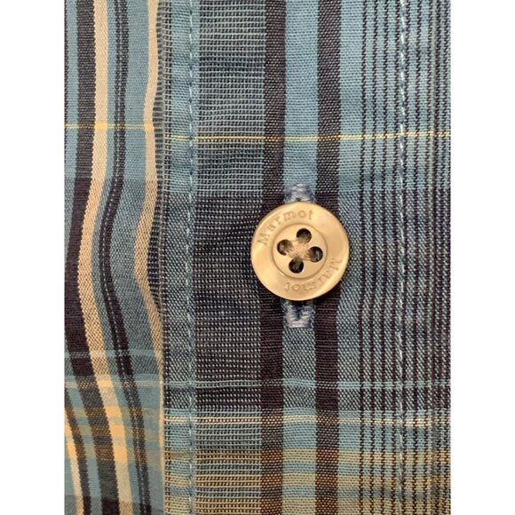 Marmot Blue Plaid Short Sleeve Button Up Shirt Men’s Medium Organic Cotton - Picture 5 of 10